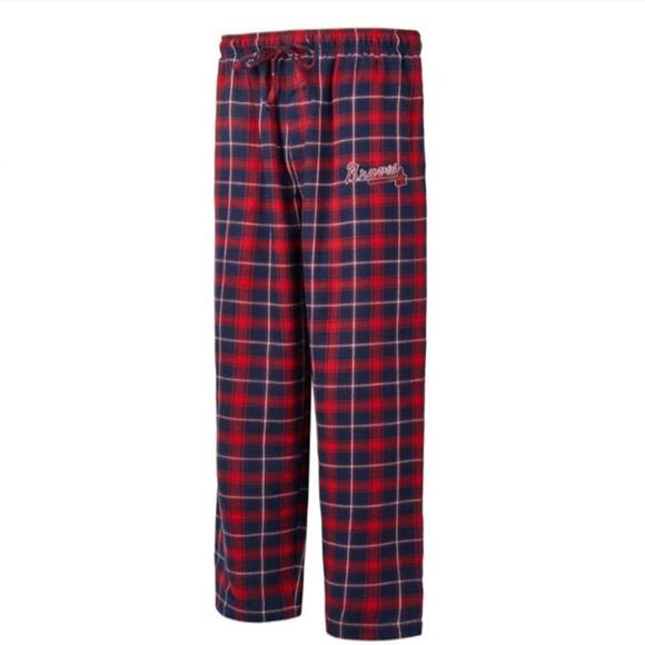 Atlanta Braves Men’s Ledger Navy Red Flannel Pajama Pants Size Large - Picture 1 of 8